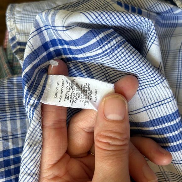 Express Large Fitted Long Sleeve Button-Front Shirt Blue White Plaid 16 - 16 1/2 - Picture 12 of 14